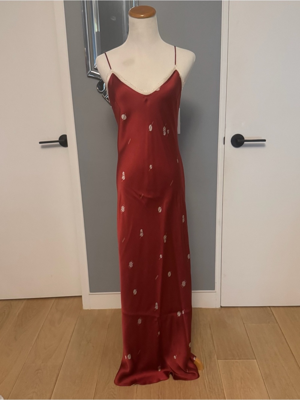 The Row Red Satin Slip Dress with Subtle Metallic Accents XS